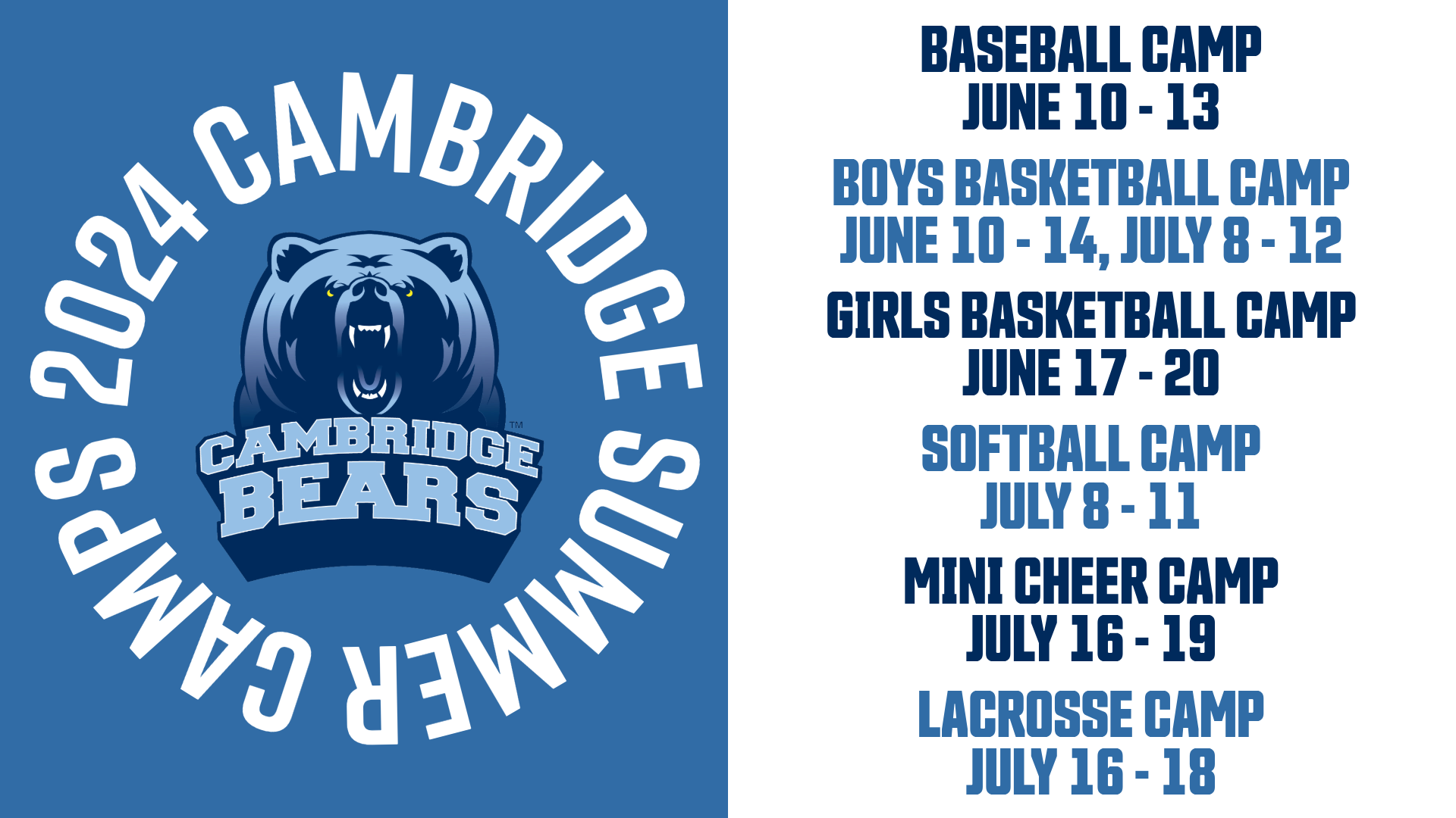 2024 Cambridge Summer Sport Camps - New Camps Added