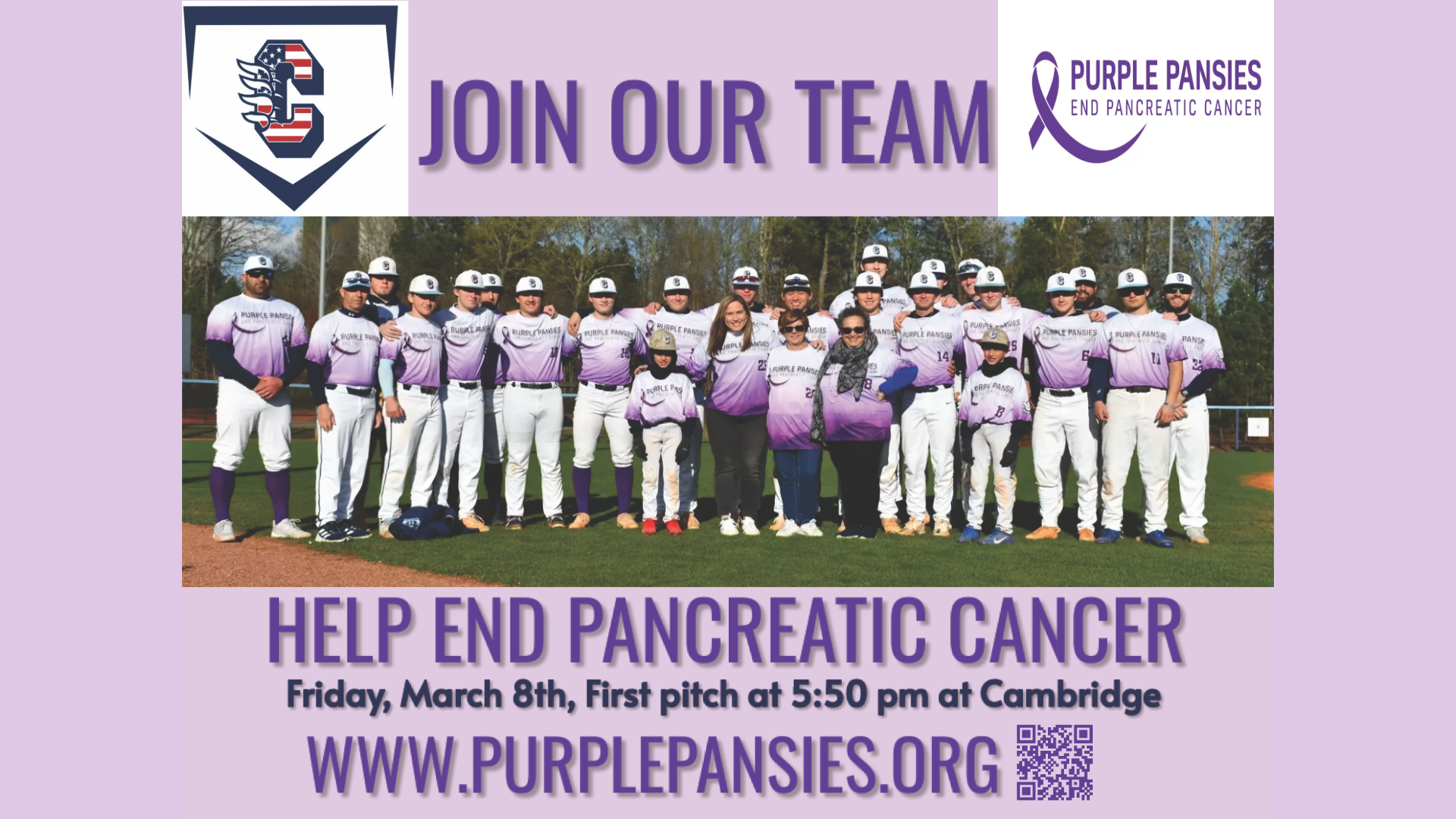 Purple Pansies Game to Help End Pancreatic Cancer March 8th!