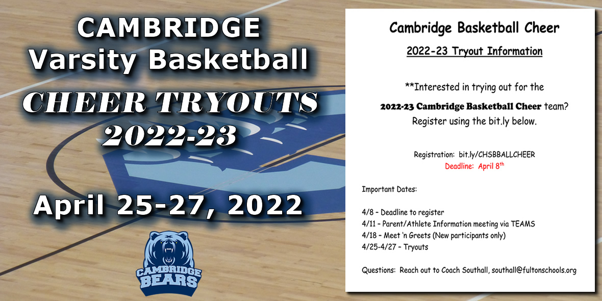 Cambridge Cheerleading-Basketball 2022-23 Tryout Information