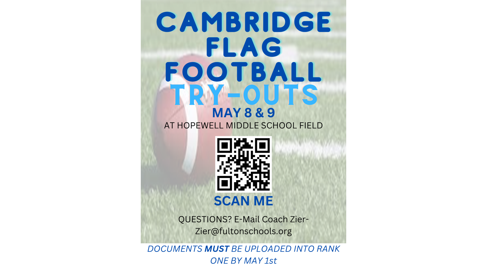 Flag Football Tryouts May 8 &amp; 9
