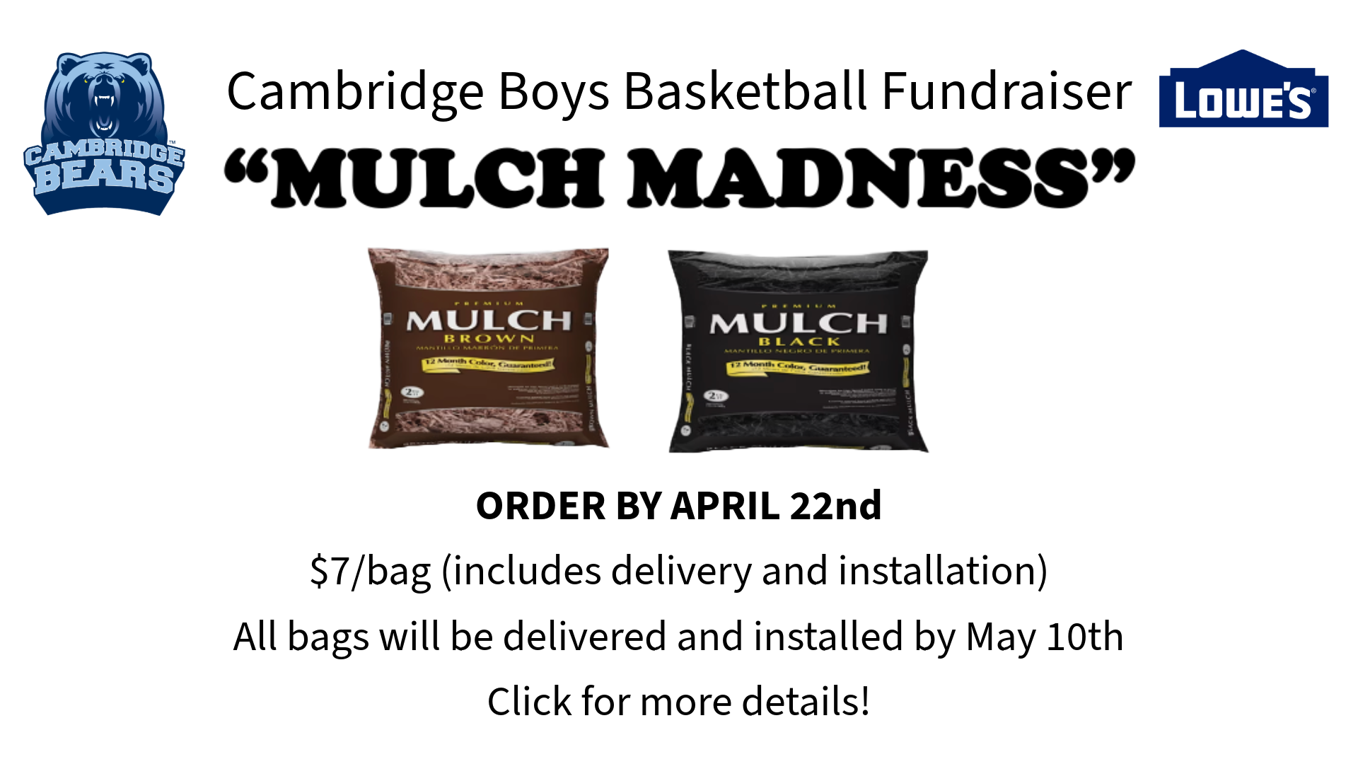 Support Cambridge Basketball Mulch Madness Fundraiser!
