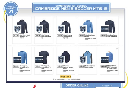 Cambridge Boys Soccer Online Store Now Taking Orders Through Jan. 31st