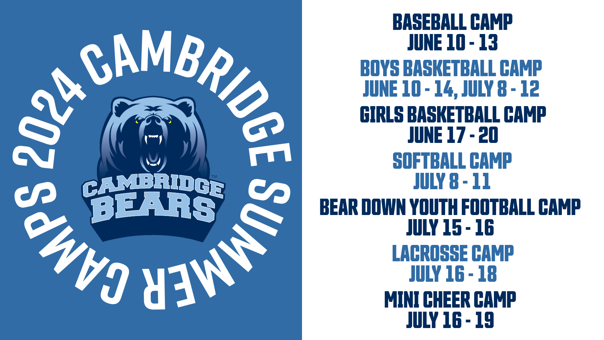 2024 Cambridge Summer Sport Camps - New Camps Added