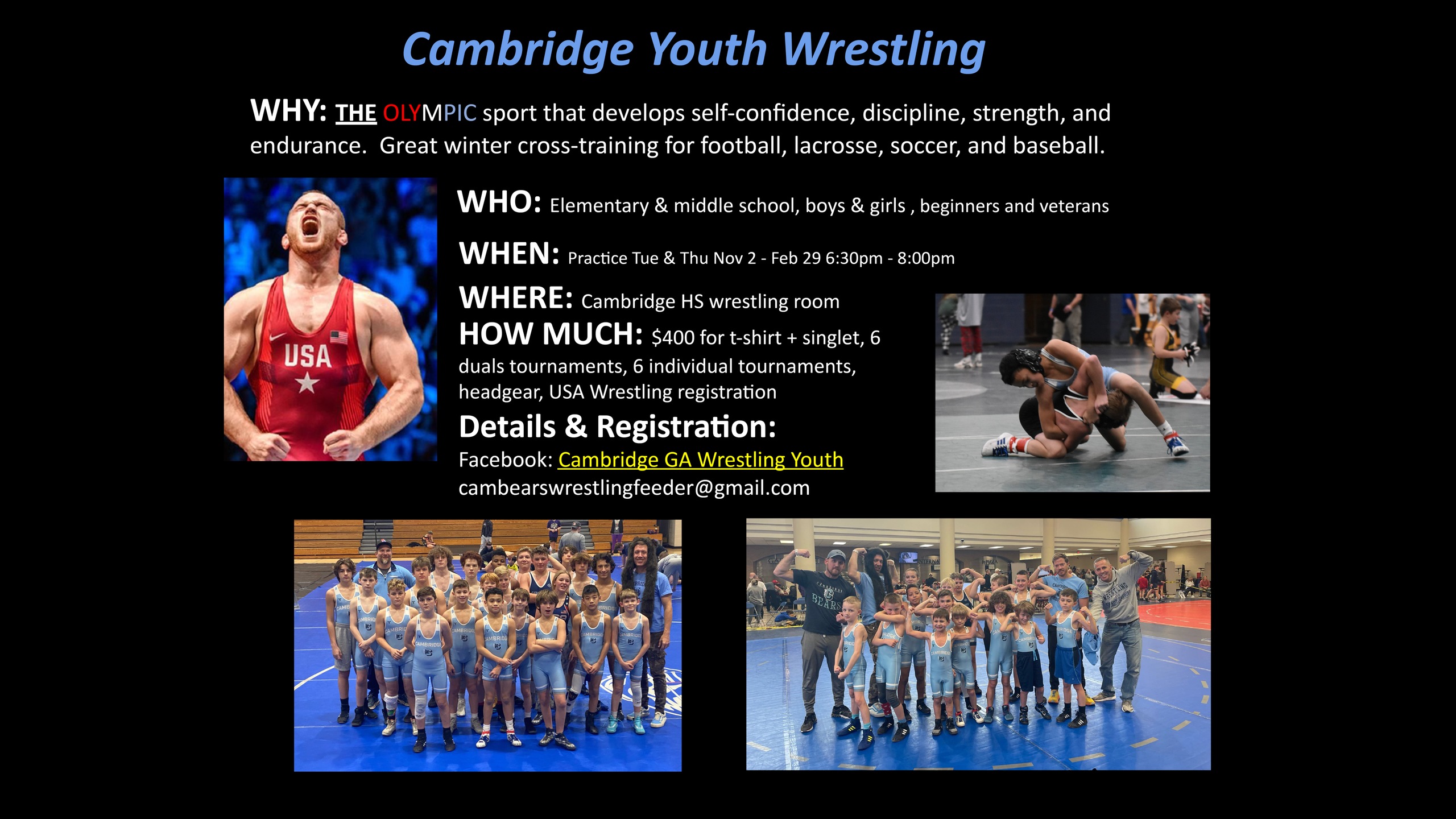 Sign Up for Cambridge Youth Wrestling 11/2 - 2/29